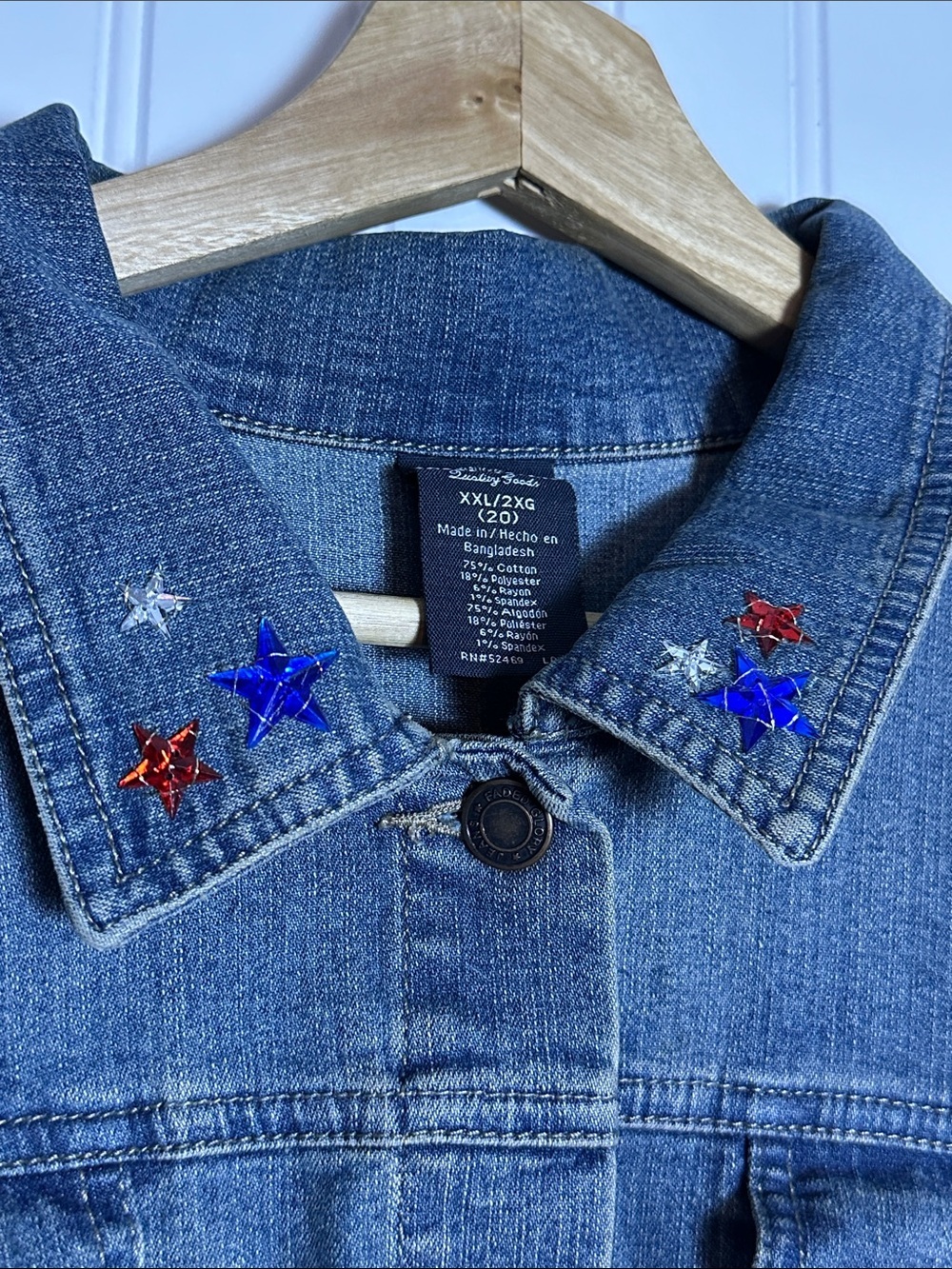 Faded Glory medium wash custom-embellished denim trucker jacket Texas Design 2XL - Picture 11 of 15